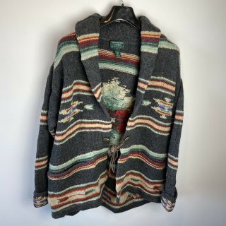 Rare Vintage Ralph Lauren Hand Knit Wool Aztec Navajo Southwestern Cardigan