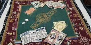 Vintage Goodwin Weavers Monopoly Throw Blanket 90 