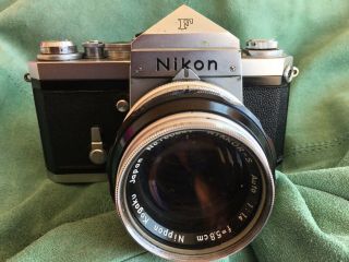 Nippon Kogaku Nikon F Slr Camera,  Rare Nikkor - S 5.  8 Cm F/1.  4,  Nikon Leather Case