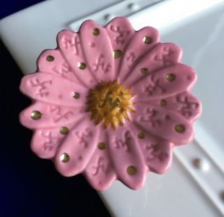 Nora Fleming Pink Gerber Daisy Mini,  Repeating Nf,  Embossed Dots Rare Retired