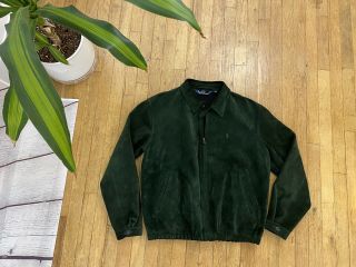 Vtg Rare Polo Ralph Lauren Green Suede Leather Jacket Sz Large L Vintage A,
