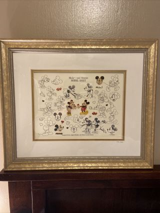 Old Rare Le Mickey Mouse Loves Minnie Model Sheet Framed Pin Set Disney Nwt