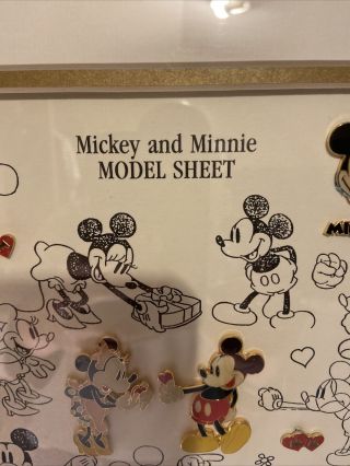 OLD RARE LE Mickey Mouse Loves Minnie Model Sheet Framed Pin Set Disney NWT 2