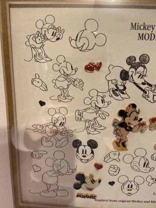 OLD RARE LE Mickey Mouse Loves Minnie Model Sheet Framed Pin Set Disney NWT 3