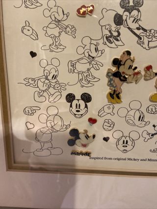 OLD RARE LE Mickey Mouse Loves Minnie Model Sheet Framed Pin Set Disney NWT 4