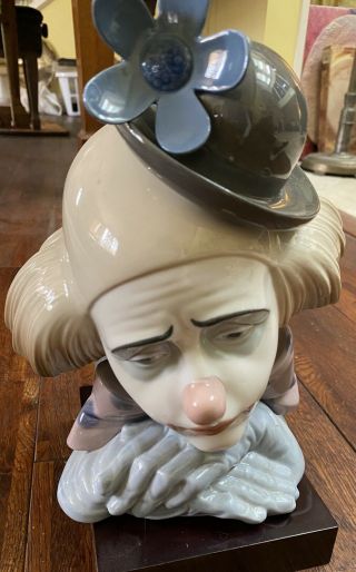 Lladro Pensive Clown Figurine Bust Head Signed Bowler Hat Rare Retired 5130