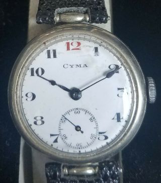 Rare Vintage Mens Cyma Ww1 Trench Watch 33mm Chenier - Style Case Porcelain Dial
