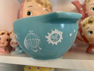 Rare Htf Dwd Pyrex Vintage Aqua Turquoise Hot Air Balloon 441 Dip Bowl