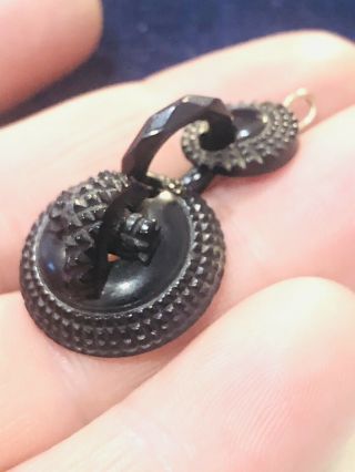 Antique Victorian Carved Jet Mourning Pendant Rare Collectible 1880s