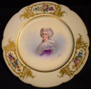 19thc Rare Antique French Sevres Porcelain Plate Marie Antoinette Artist Signed