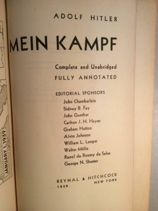 MEIN KAMPF Adolf Hitler FULLY ANNOTATED 1939 First Edition Rare Pre - War Issue 3