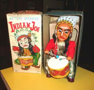 Rare Old Vintage Battery Operated Indian Joe W/box 1950 