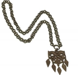 Vintage KALEVALA KORU KK Finland Bronze Pendant Necklace Dragons Dangles RARE 2