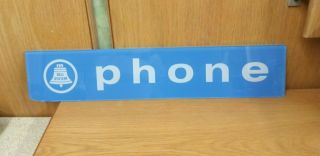 Vintage Rare Glass Bell Systems Phone Sign 22 1/4 " Long Booth Light Up
