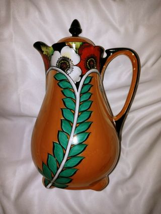 Rare Noritake Art Deco - Lusterware Orange Poppy Hand Painted Coffee Pot