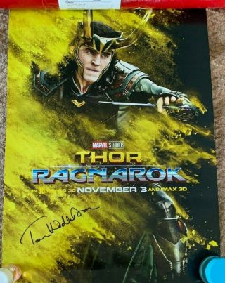 Rare Tom Hiddleston Thor Ragnarok Signed 18.  5 X 27 Poster Direct From Marvel