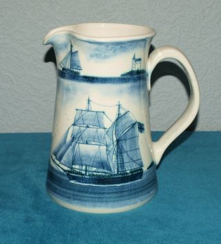 Rare Iden Rye Studio Pottery Hand Decorated Sailing Ships 22cm Jug,  Immaculate