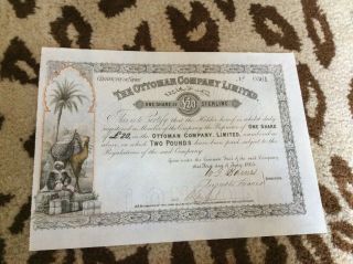 Rare 1865 The Ottoman Company Limited Stock Certificate