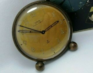 Vintage Rare Oris Alarm Desk Clock Brass Swiss Made 7 Jewels 8 Day