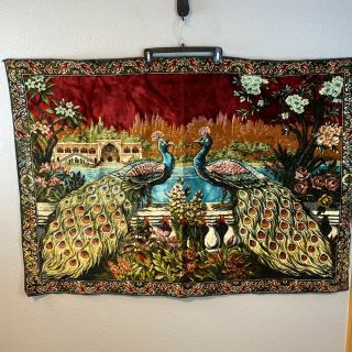 Vintage Peacock Tapestry Colorful Rare Rug Pattern Wall Hanging Velvet 56 " X 39 "