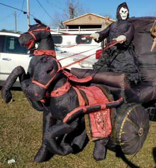 Rare Gemmy Halloween Inflatable Airblown 12ft Carriage Hearse with Reaper 3