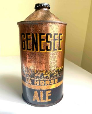 Genesee 12 Horse Ale Quart Cone Top Beer Can With Cap Rare Can