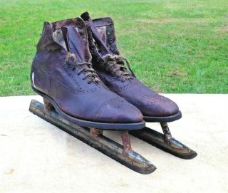 Antique Brown Leather 1920s Mens Spalding Bros.  Ice Skates Iceskates Rare Find