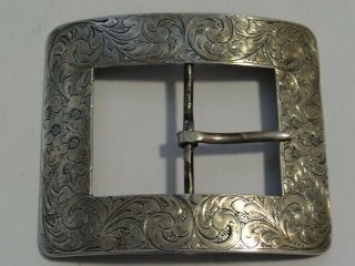 Rare Antique C.  1870 - 1880 Sterling Silver Western Highly Engraved Belt Buckle