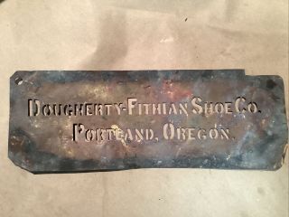 Rare Copper Stencil Dougherty Fithian Shoe Portland Oregon Early 1900s Inv - P0051