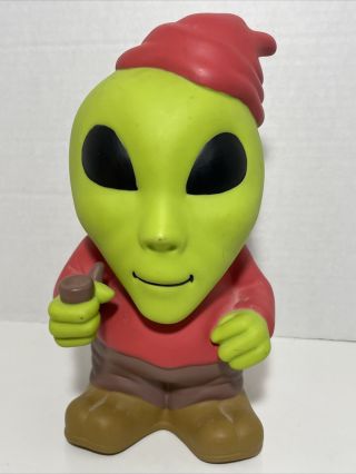 Rare Vintage 1997 Accoutrements Green Alien Gnome With Pipe Secret Bank Complete