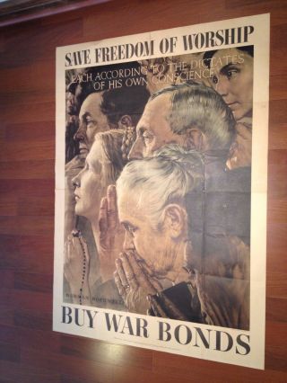 Wwii 1943 Save Freedom Of Worship  Norman Rockwell Us Gov (very Rare)
