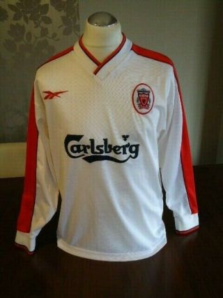 Liverpool 1998 Reebok Long Sleeved White Away Shirt Medium Adults Rare