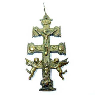 Huge Bronze Caravaca Cross Pendant Antique Rare Reliquary Crucifix 111 Grms