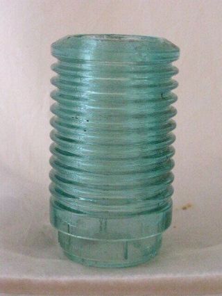 Rare Aqua Glass Insulator Bushing 10 Rib,  No Name [hemingray],  3 - 3/8 " X 6 " Tall
