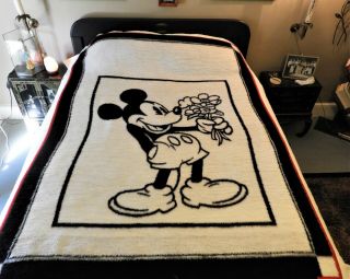 Rare Vtg Biederlack Mickey Mouse Reversible Blanket 56x78