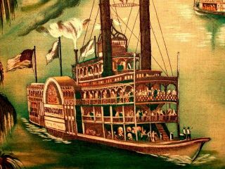 Steam Boats River Cruise Rare Vintage Millworth Converting Corp Art Print Fabric