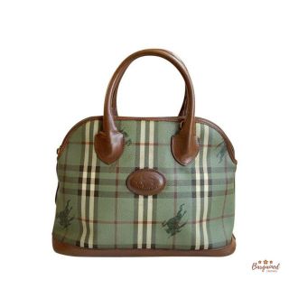 Authentic Burberry Rare Vintage Green Haymarket Check Coated Canvas Alma Bag