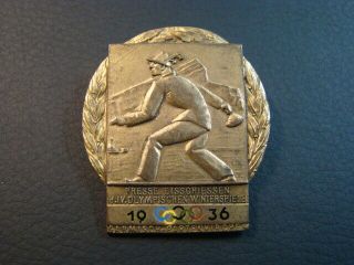 Rare 1936 German Winter Olympics Press Badge For Curling