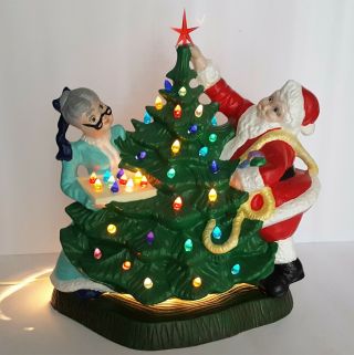 Vintage Blackbird Mold Santa & Mrs Claus Decorating Ceramic Christmas Tree Rare