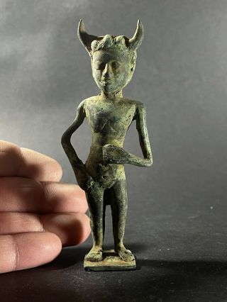 Very Rare Ancient Luristan Bronze Horned Devil Idol Deity Statue Circa 1000 Bce