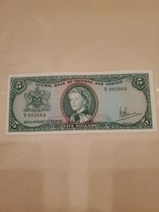 Trinidad And Tobago 5 Dollars 1964 Banknote Gem Unc Rare No Fraction Prefix V