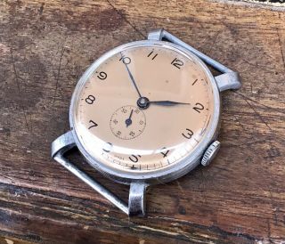 Rare Vintage Swiss 56 Cal Copper Dial Fancy Fixed Lugs Mechanical Watch Military