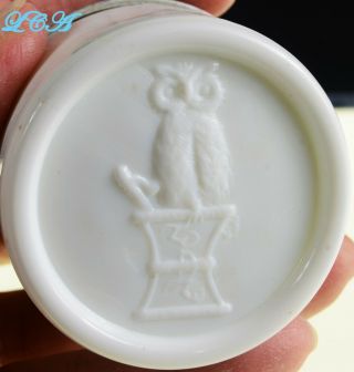 Rare - Rare Tiny Owl Drug Co Milk Glass Jar W/pic One Wing Owl On Base - Rare