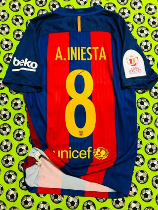 Rare Nike Fc Barcelona Home Soccer Football Copa Del Rey 2017 Andres Iniesta