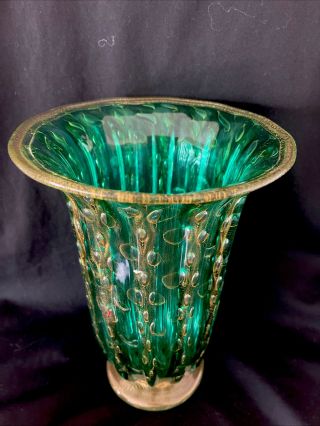 Vintage Large Rare Gambaro Poggi Signed Murano Glass Gold 10” Vase Sticker Label