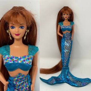 Rare 1995 Midge Jewel Hair Mermaid Doll Very Long Red Hair Barbie Near Complete