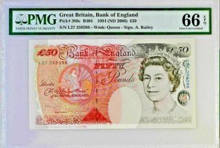 Gem Unc 50 Pounds Britain Rare Prefix L Bank Of England £50 Bailey 66epq 388c
