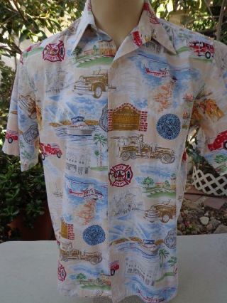 Vtg Rare Reyn Spooner Shirt A Tribute To L.  A.  Fire Department Made In Hawaii