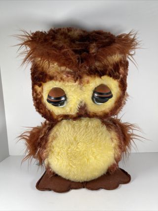 Vintage The Rushton Company 17” Stuffed Plush Owl Toy Doll Blue Ribbon Rare Htf