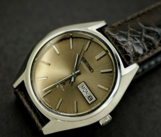 Vintage Serviced Aug1975 Seiko Lm Lordmatic 5606 - 8031 Rare Chocolate Dial In Usa